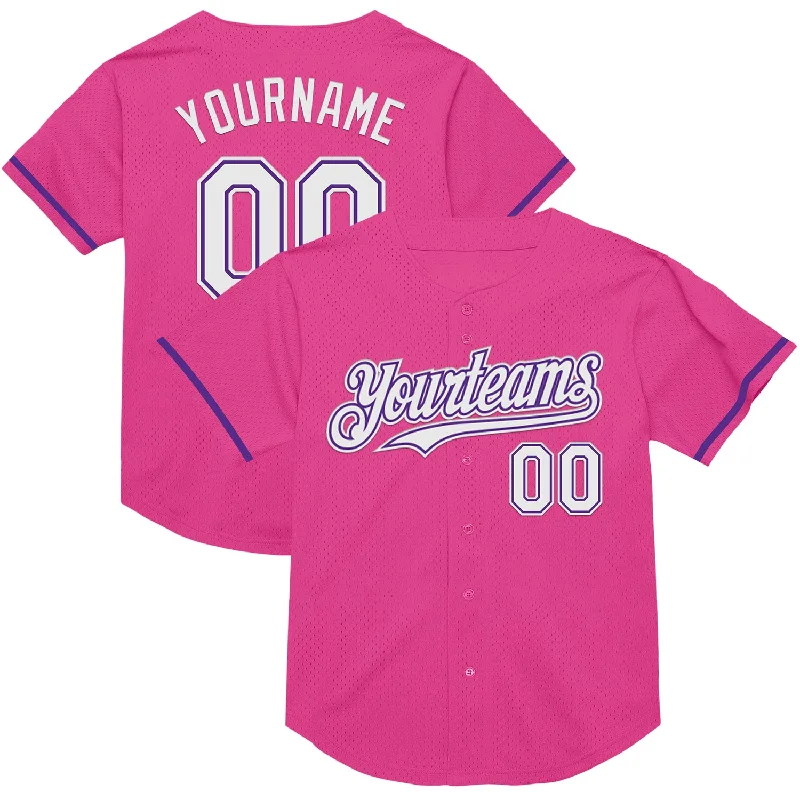 Personalized Baseball Jerseys For Tournaments-Custom Pink White-Purple Mesh Authentic Throwback Baseball Jersey