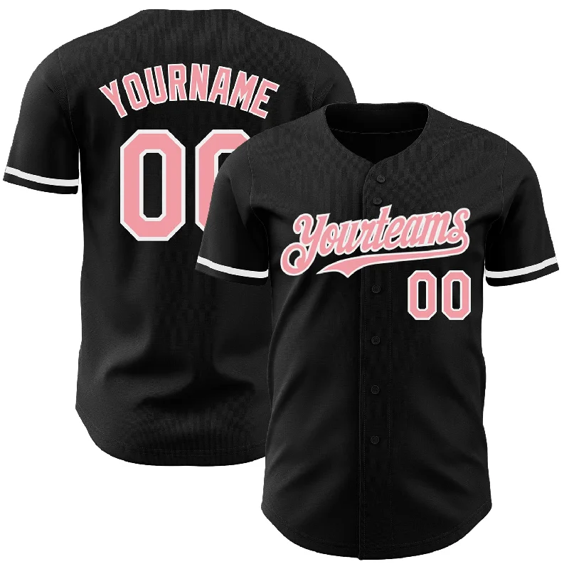 Custom Baseball Jerseys For Regional Tournaments-Custom Black Medium Pink-White Authentic Baseball Jersey