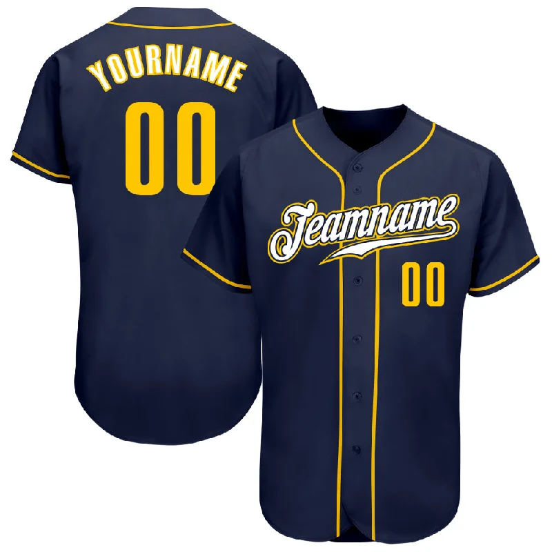 Custom Baseball Jerseys For Fundraising Events-Custom Navy Gold-White Authentic Baseball Jersey