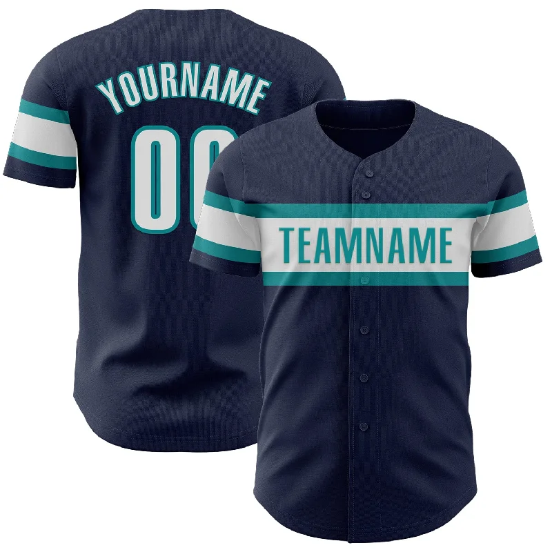 Baseball Jerseys For Fun & Leisure Activities-Custom Navy White-Teal Authentic Baseball Jersey