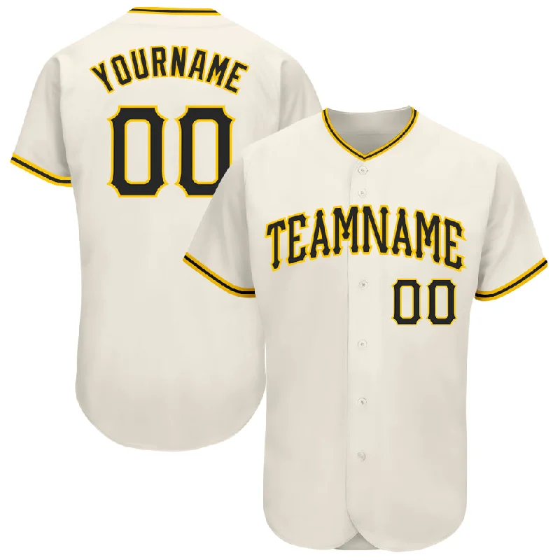 Custom Baseball Jerseys For Leagues-Custom Cream Black-Gold Authentic Baseball Jersey