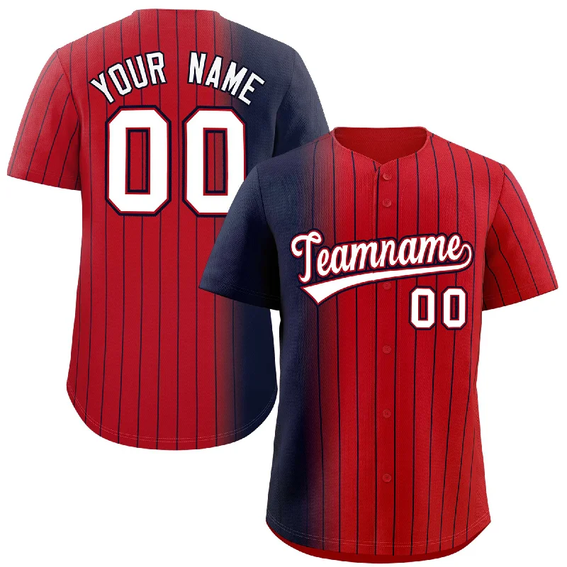 Custom Baseball Jerseys For Summer Leagues-Custom Red Navy Pinstripe Personalized Gradient Authentic Baseball Jersey