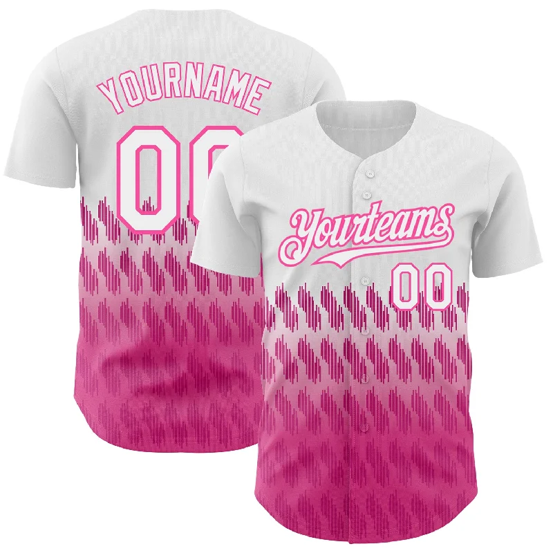 Personalized Baseball Jerseys For Custom Designs-Custom White Pink 3D Pattern Design Lines Authentic Baseball Jersey