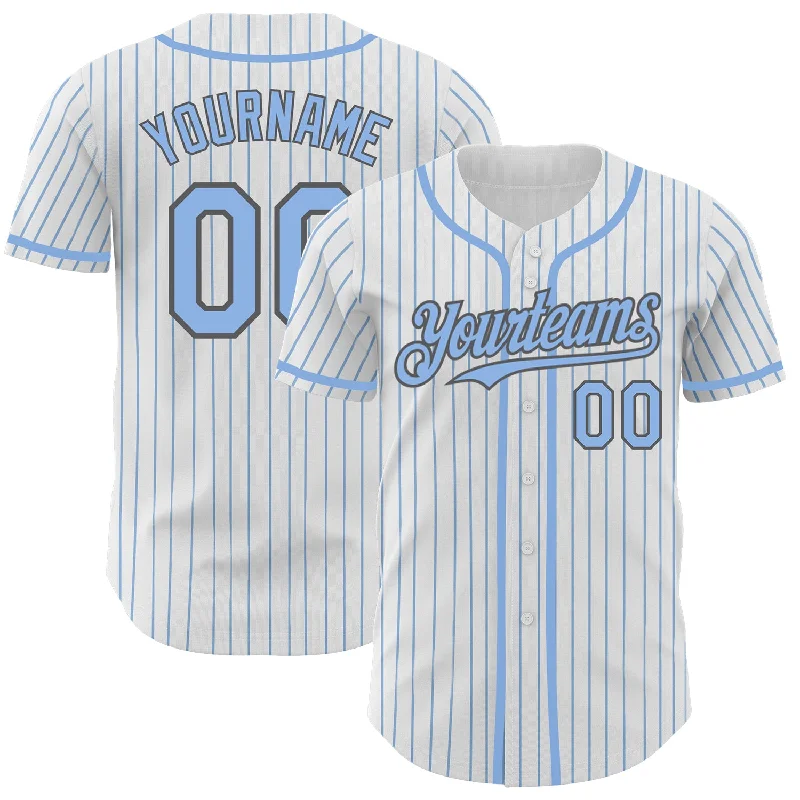 Baseball Jerseys For Custom Team Wear-Custom White Light Blue Pinstripe Steel Gray Authentic Baseball Jersey