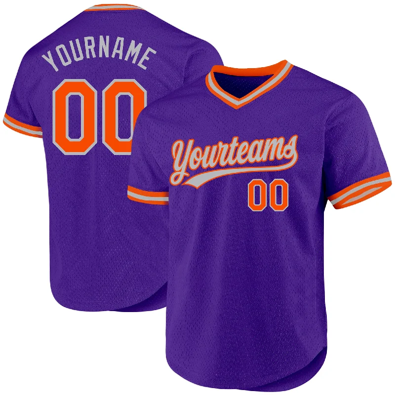 Baseball Jerseys With Player Names & Numbers-Custom Purple Orange-Gray Authentic Throwback Baseball Jersey