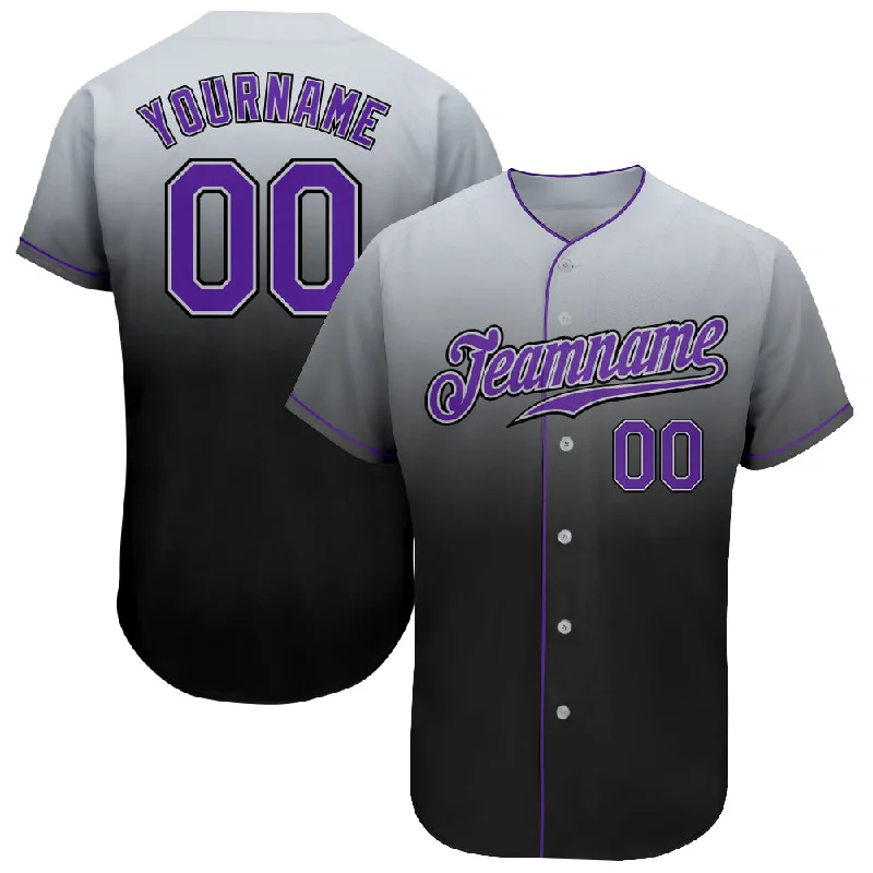 Personalized Baseball Jerseys For Charity Auctions-Custom Gray Purple-Black Authentic Fade Fashion Baseball Jersey