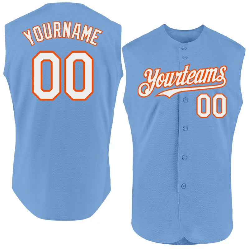 Baseball Jerseys With Player Names & Numbers-Custom Light Blue White-Orange Authentic Sleeveless Baseball Jersey