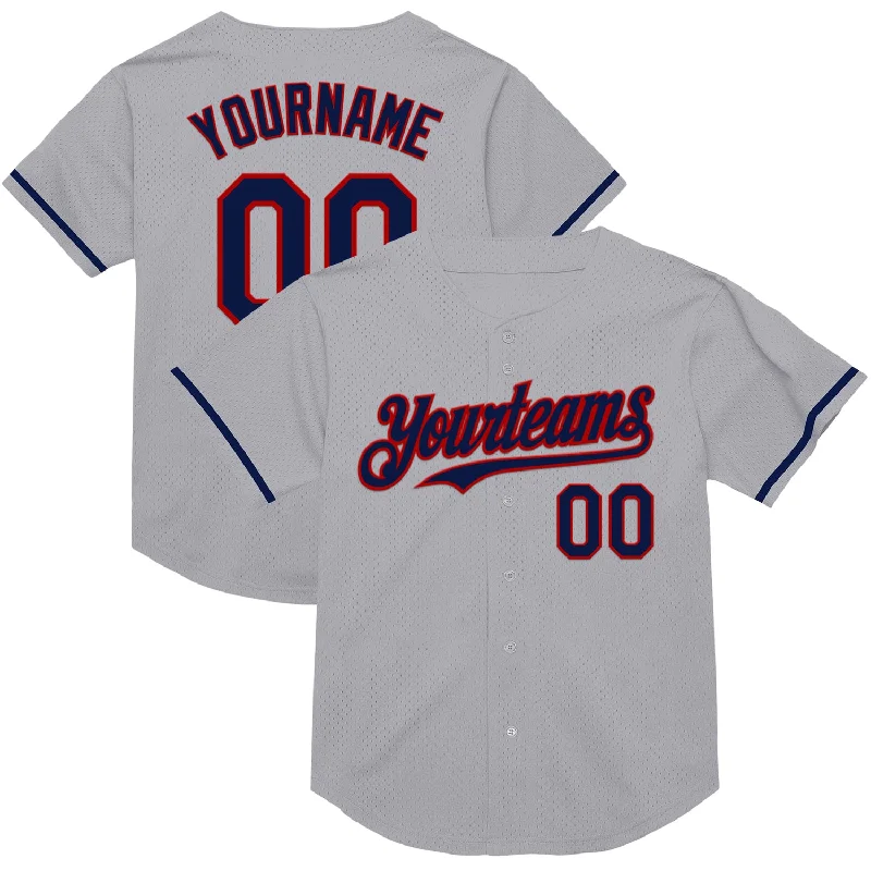 Custom Baseball Jerseys For Supporter Gifts-Custom Gray Navy-Red Mesh Authentic Throwback Baseball Jersey