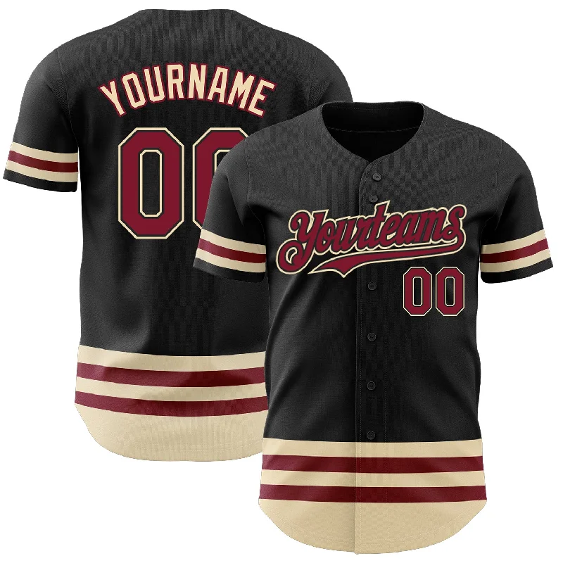 Baseball Jerseys For Holiday & Seasonal Events-Custom Black Crimson-Cream Line Authentic Baseball Jersey