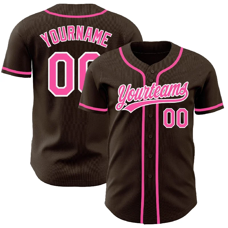 Custom Baseball Jerseys For Alumni Games-Custom Brown Pink-White Authentic Baseball Jersey