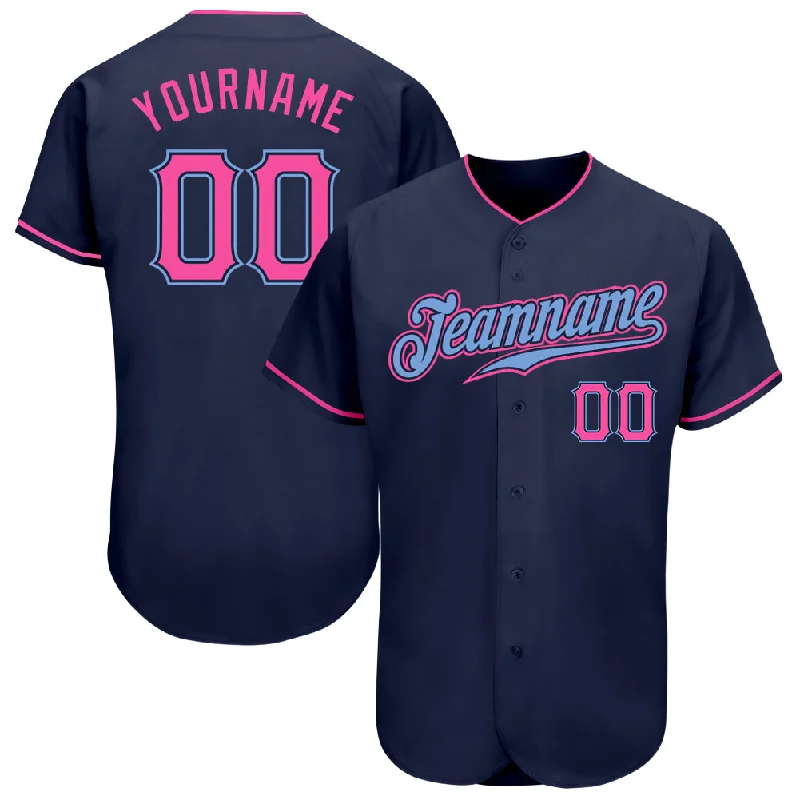 Baseball Jerseys For Sponsorship Recognition-Custom Navy Pink-Light Blue Authentic Baseball Jersey