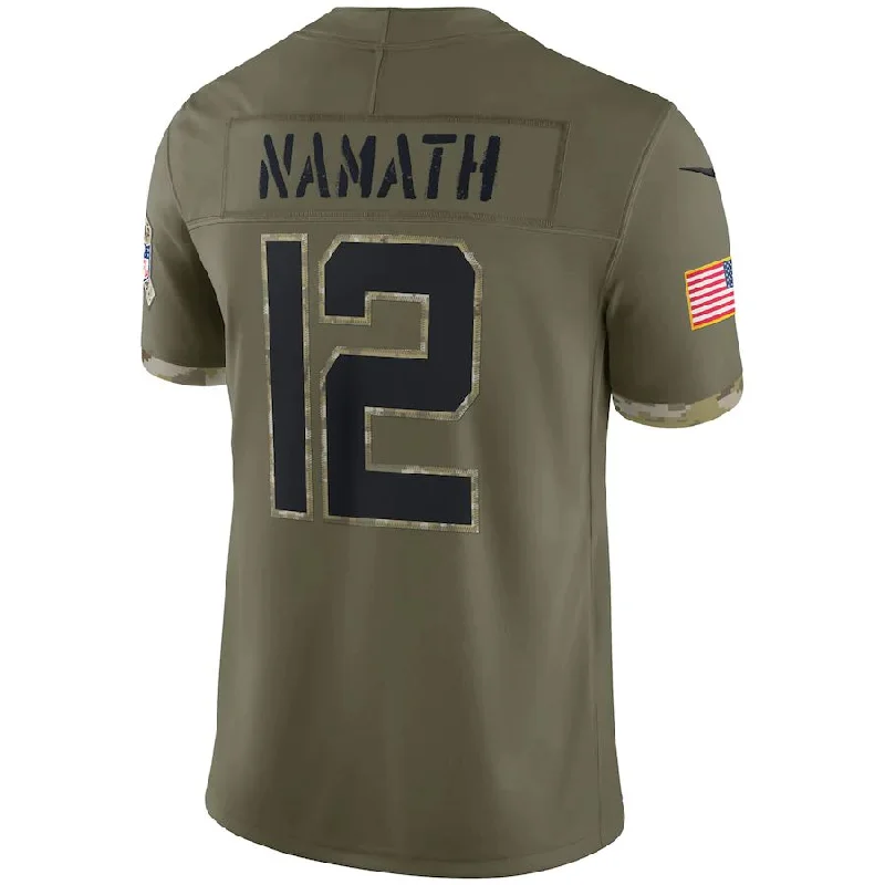 Custom Rugby Jerseys With Text & Logo-NY.Jets #12 Joe Namath Olive 2022 Salute To Service Retired Player Limited Jersey Stitched American Football Jerseys