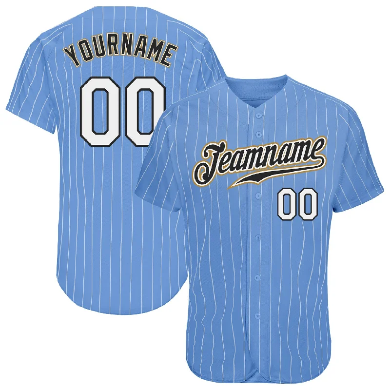 Custom Baseball Jerseys For School Competitions-Custom Light Blue White Pinstripe White-Old Gold Authentic Baseball Jersey