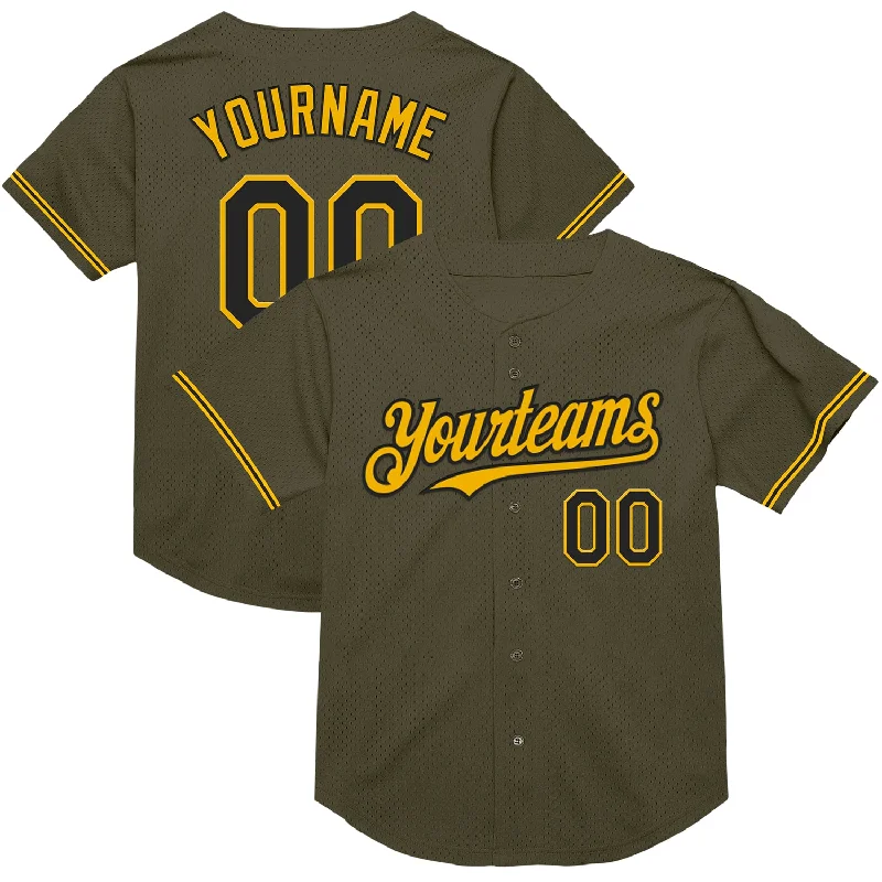 Baseball Jerseys For Sports Fundraisers-Custom Olive Black-Gold Mesh Authentic Throwback Salute To Service Baseball Jersey