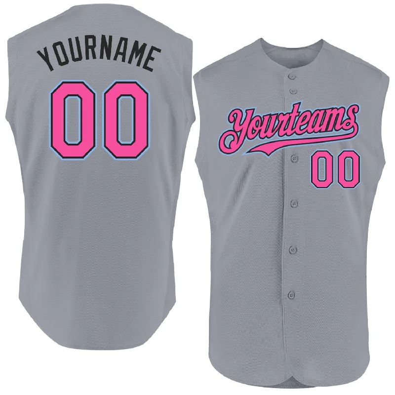 Custom Baseball Jerseys With Graphics & Emblems-Custom Gray Pink Black-Light Blue Authentic Sleeveless Baseball Jersey