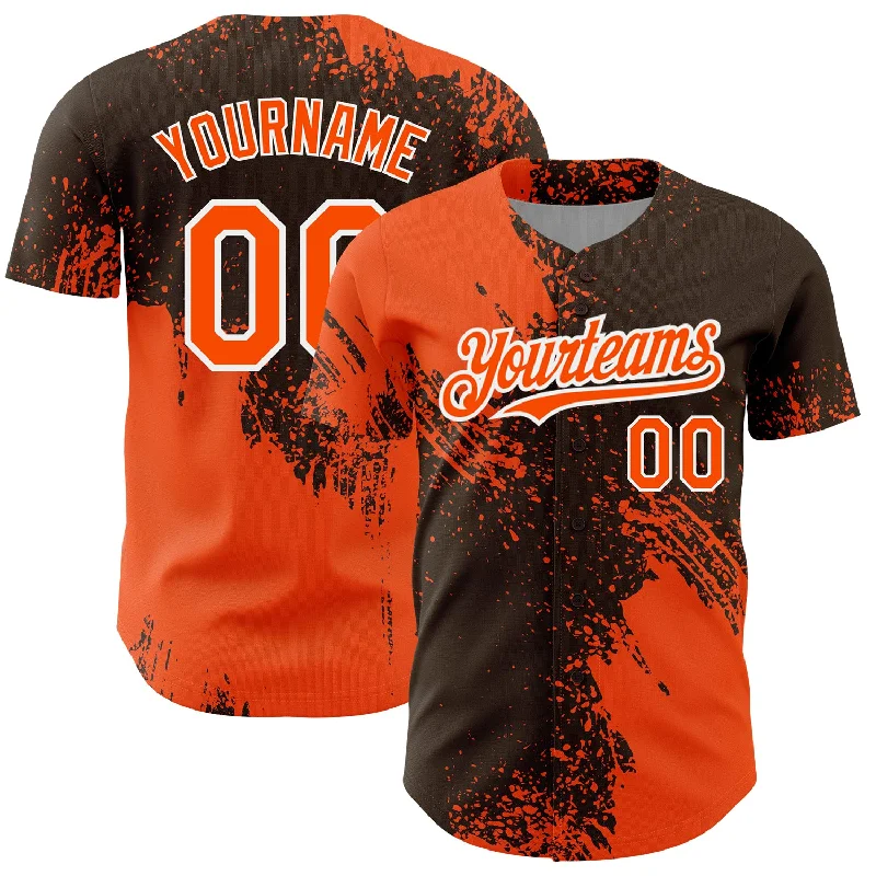 Custom Baseball Jerseys For School Sports Events-Custom Orange Brown-White 3D Pattern Design Abstract Brush Stroke Authentic Baseball Jersey