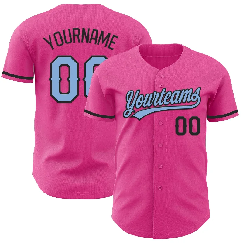 Custom Baseball Jerseys For Club Teams-Custom Pink Light Blue-Black Authentic Baseball Jersey