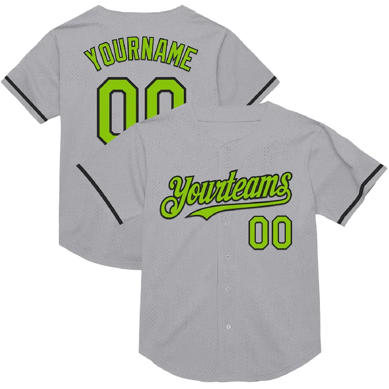 Baseball Jerseys For Charity Fundraisers-Custom Gray Neon Green-Black Mesh Authentic Throwback Baseball Jersey