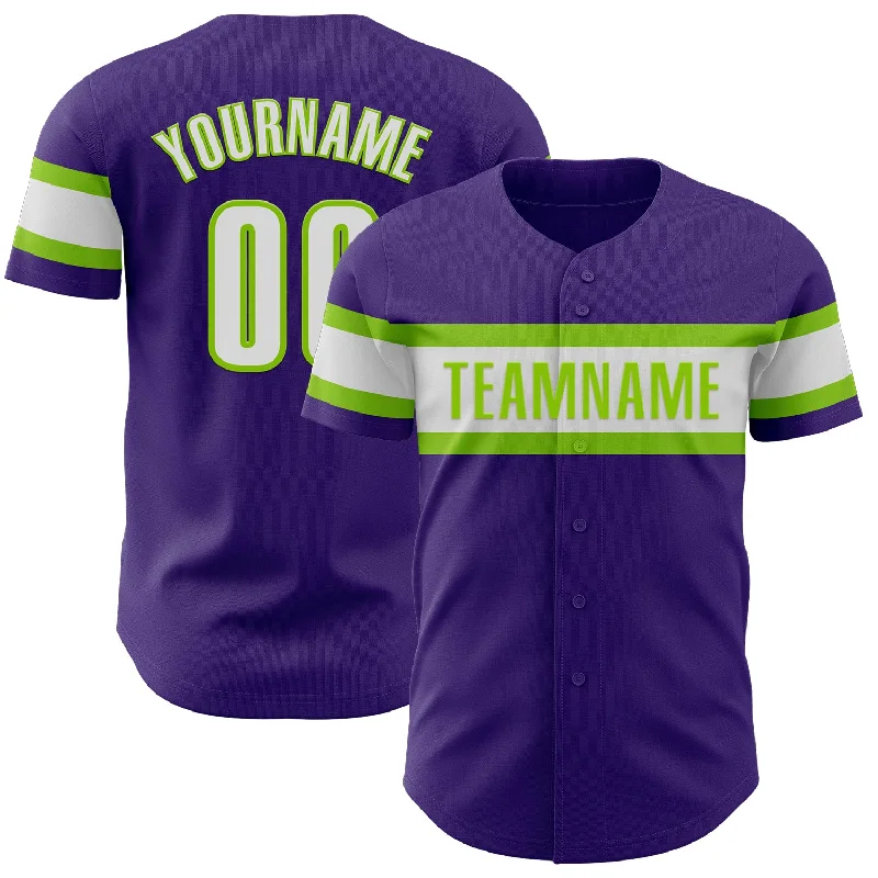 Custom Baseball Jerseys For Group Recognition-Custom Purple White-Neon Green Authentic Baseball Jersey