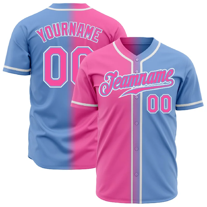 Custom Baseball Jerseys For School Uniforms-Custom Light Blue Pink-White Authentic Gradient Fashion Baseball Jersey