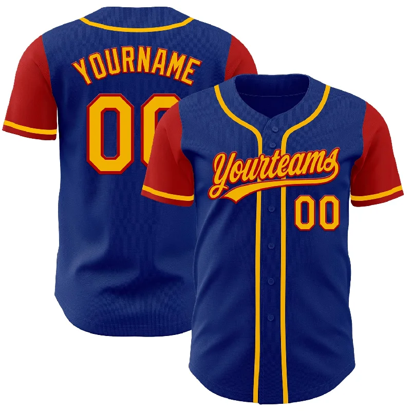 Personalized Baseball Jerseys For Player Recognition-Custom Royal Gold-Red Authentic Two Tone Baseball Jersey