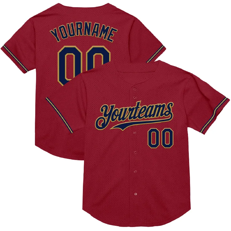 Baseball Jerseys With Custom Team Designs-Custom Maroon Navy-Old Gold Mesh Authentic Throwback Baseball Jersey