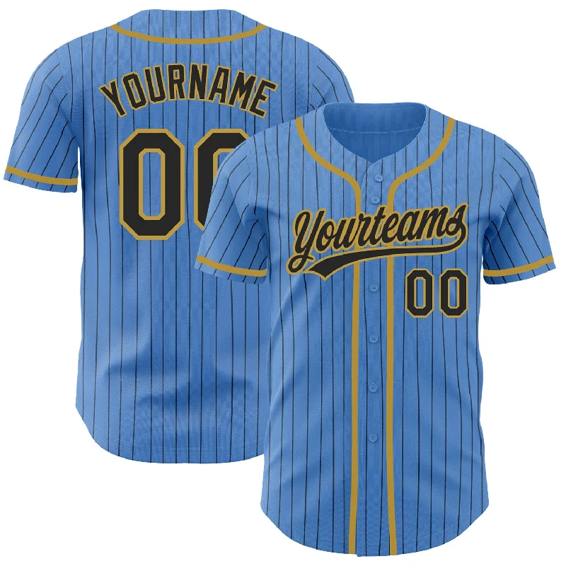 Baseball Jerseys For Custom Designs & Printing-Custom Powder Blue Black Pinstripe Old Gold Authentic Baseball Jersey