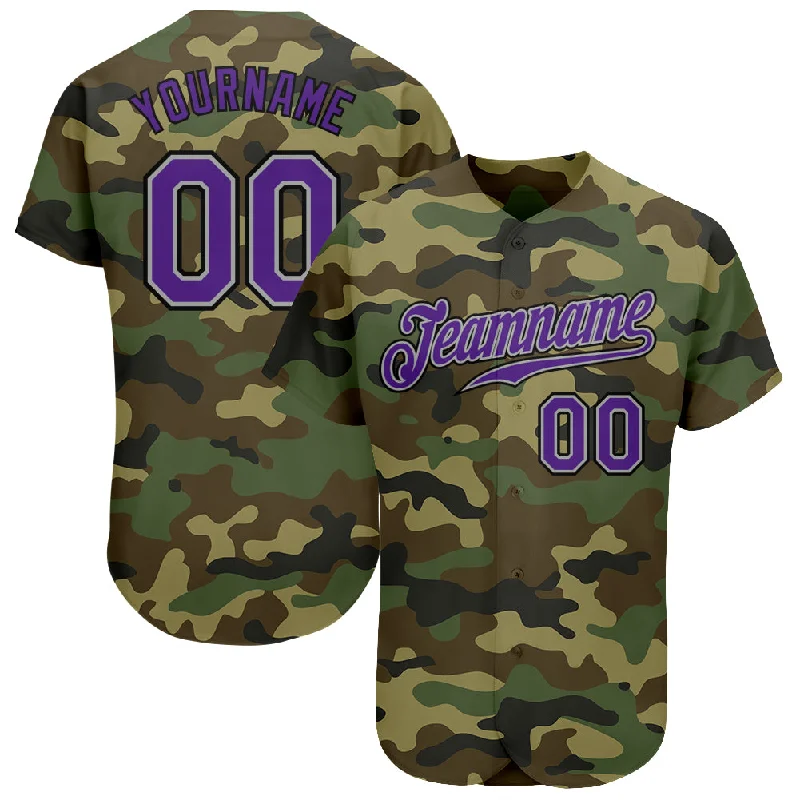 Customizable Baseball Jerseys-Custom Camo Purple-Black Authentic Salute To Service Baseball Jersey