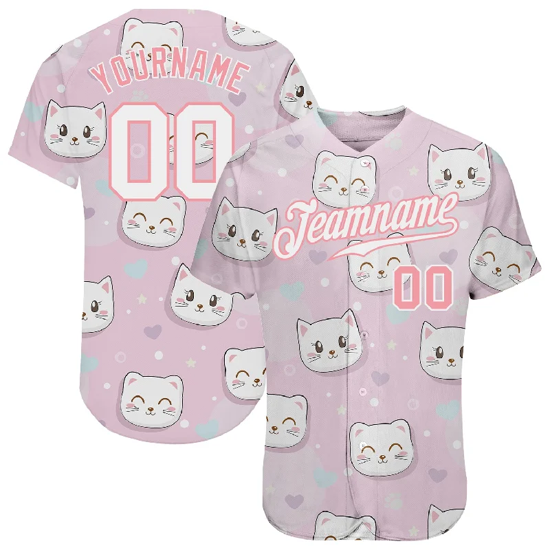 Baseball Jerseys With Custom Designs & Patterns-Custom Light Pink White-Light Pink 3D Pattern Design Cats Authentic Baseball Jersey