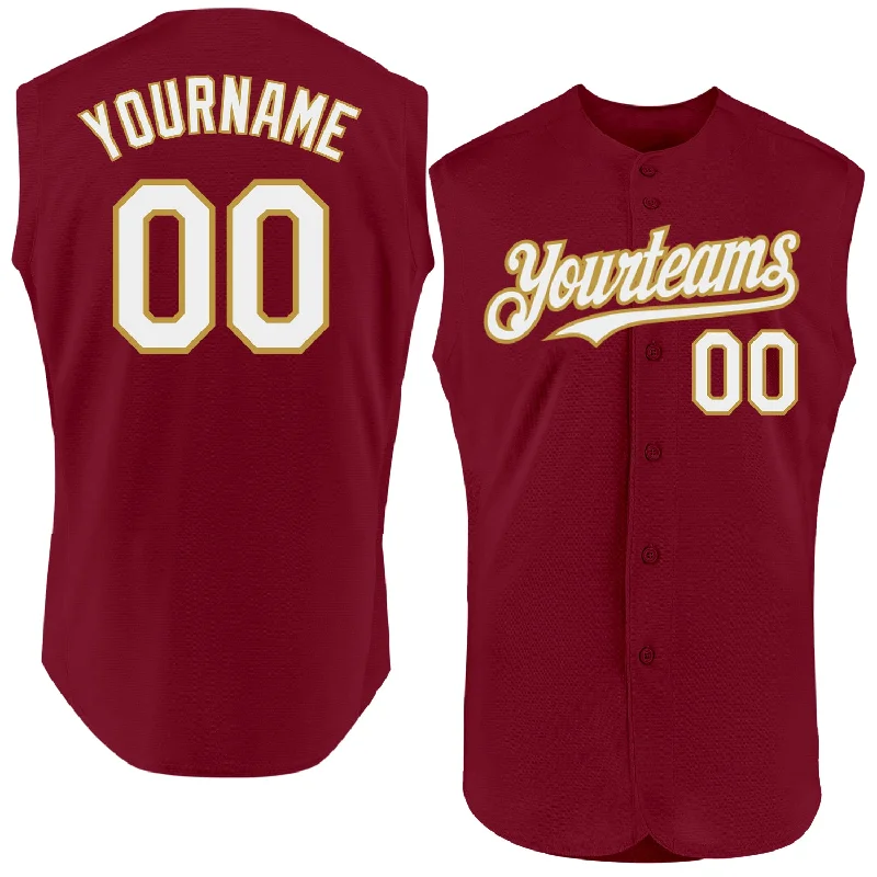 Custom Baseball Jerseys For Schools & Colleges-Custom Crimson White-Old Gold Authentic Sleeveless Baseball Jersey