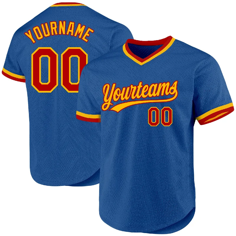 Personalized Baseball Jerseys For Special Gifts-Custom Blue Red-Gold Authentic Throwback Baseball Jersey