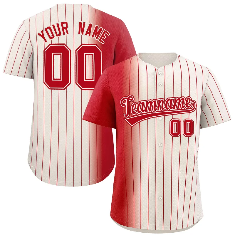 Custom Baseball Jerseys For Special League Events-Custom Cream Red Pinstripe Personalized Gradient Authentic Baseball Jersey