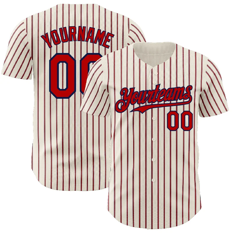 Personalized Baseball Jerseys For Regional Competitions-Custom Cream (Navy Red Pinstripe) Red-Navy Authentic Baseball Jersey