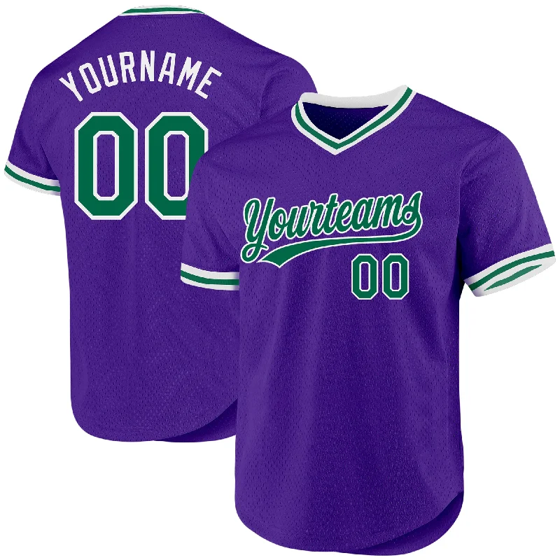 Personalized Baseball Jerseys For Tournament Winners-Custom Purple Kelly Green-White Authentic Throwback Baseball Jersey