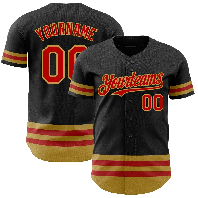 Baseball Jerseys With Custom Colors-Custom Black Red-Old Gold Line Authentic Baseball Jersey