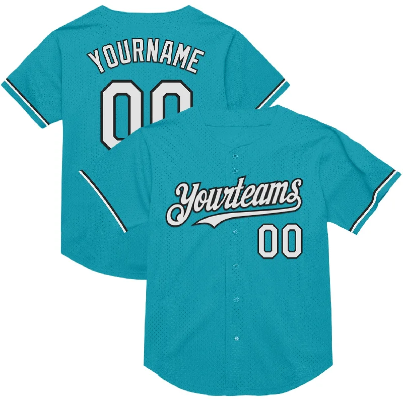 Personalized Baseball Jerseys For Fan Customization-Custom Teal White-Black Mesh Authentic Throwback Baseball Jersey