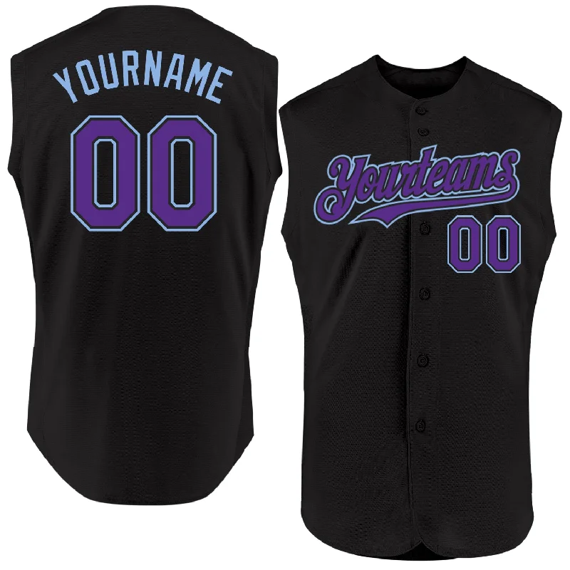 Baseball Jerseys With Custom Sleeve Designs-Custom Black Purple-Light Blue Authentic Sleeveless Baseball Jersey