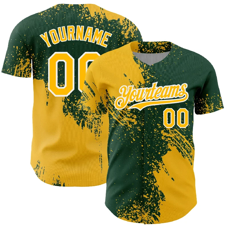 Baseball Jerseys For Charity Fundraisers-Custom Gold Green-White 3D Pattern Design Abstract Brush Stroke Authentic Baseball Jersey