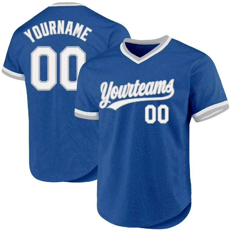 Custom Baseball Jerseys For Schools & Colleges-Custom Blue White-Gray Authentic Throwback Baseball Jersey