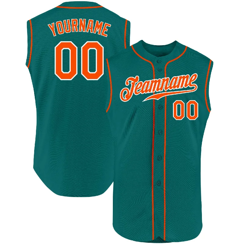 Custom Baseball Jerseys For Competitive Schools-Custom Aqua Orange-White Authentic Sleeveless Baseball Jersey