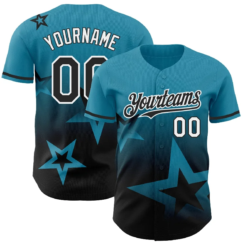 Personalized Baseball Jerseys For Event Recognition-Custom Panther Blue Black-White 3D Pattern Design Gradient Style Twinkle Star Authentic Baseball Jersey