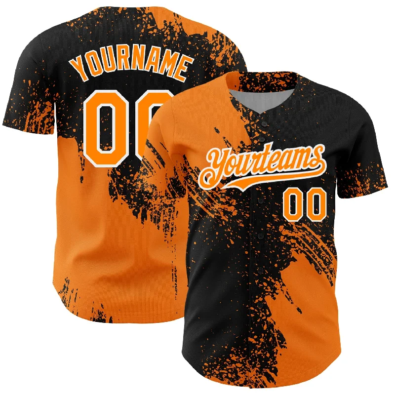 Baseball Jerseys With Player Numbers & Logos-Custom Bay Orange Black-White 3D Pattern Design Abstract Brush Stroke Authentic Baseball Jersey