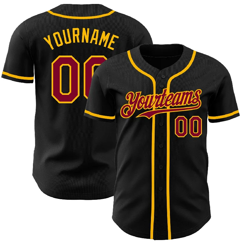 Custom Baseball Jerseys For Sponsorship Events-Custom Black Maroon-Gold Authentic Baseball Jersey