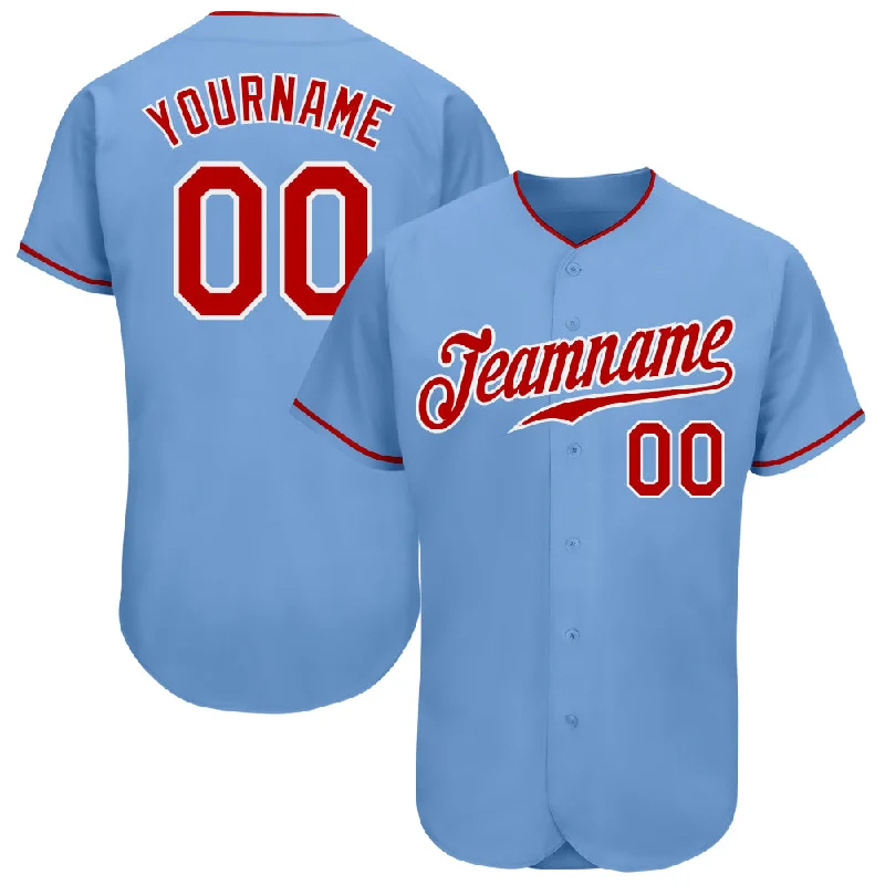 Personalized Baseball Jerseys For Off-Field Wear-Custom Light Blue Red-White Authentic Baseball Jersey