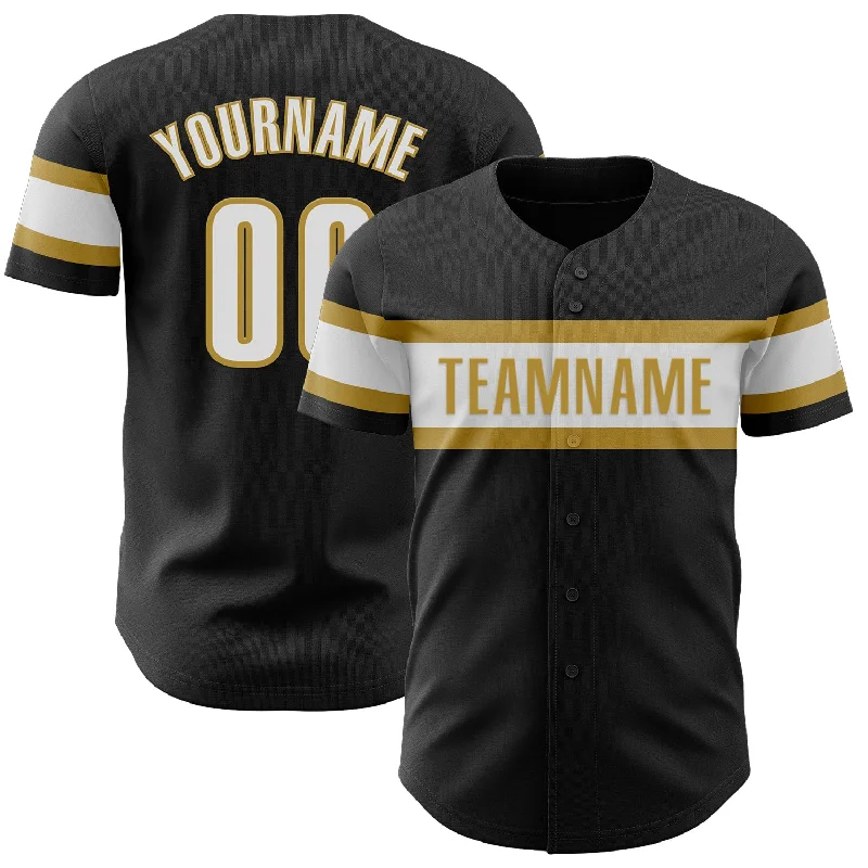 Baseball Jerseys With Custom Colors-Custom Black White-Old Gold Authentic Baseball Jersey