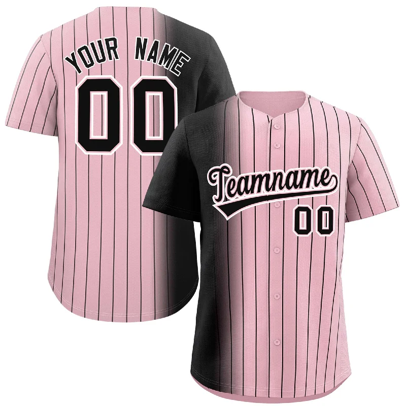 Personalized Baseball Jerseys For Holiday Season-Custom Light Pink Black Pinstripe Personalized Gradient Authentic Baseball Jersey