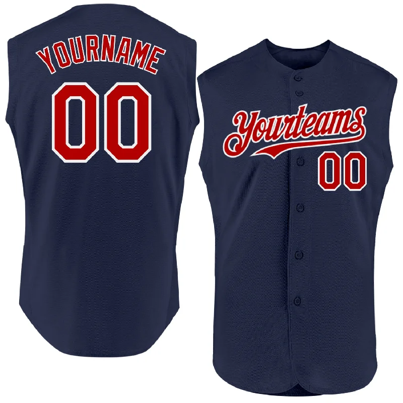 Custom Baseball Jerseys For Global Competitions-Custom Navy Red-White Authentic Sleeveless Baseball Jersey