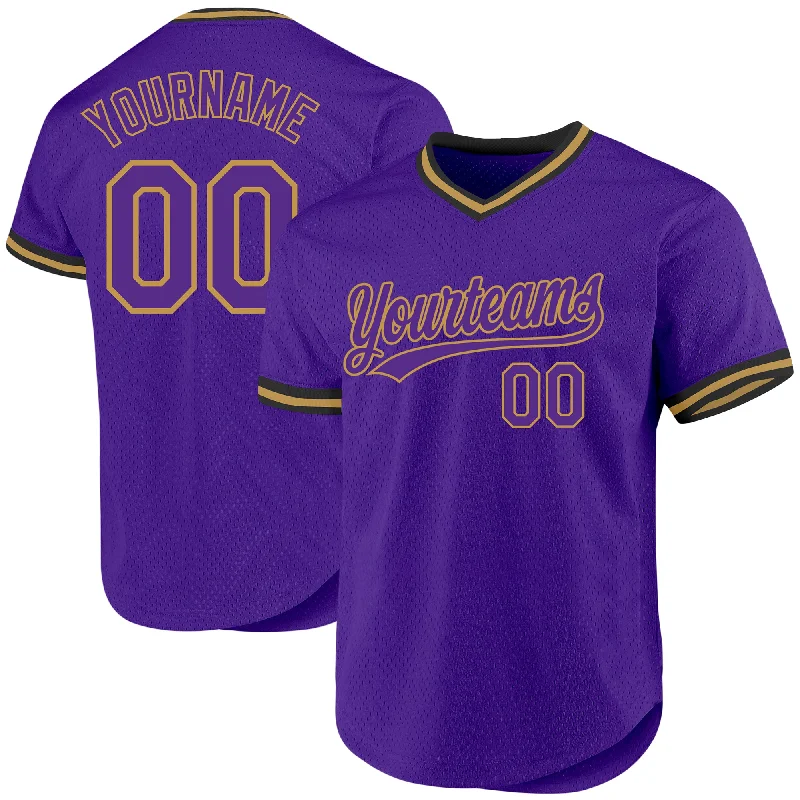 Personalized Baseball Jerseys For Special Celebrations-Custom Purple Old Gold-Black Authentic Throwback Baseball Jersey