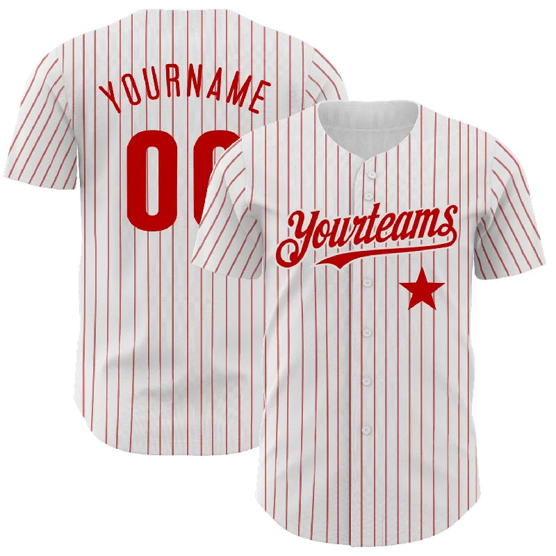 Baseball Jerseys For Promotional Campaigns-Custom White Red Pinstripe Authentic Red Star Baseball Jersey