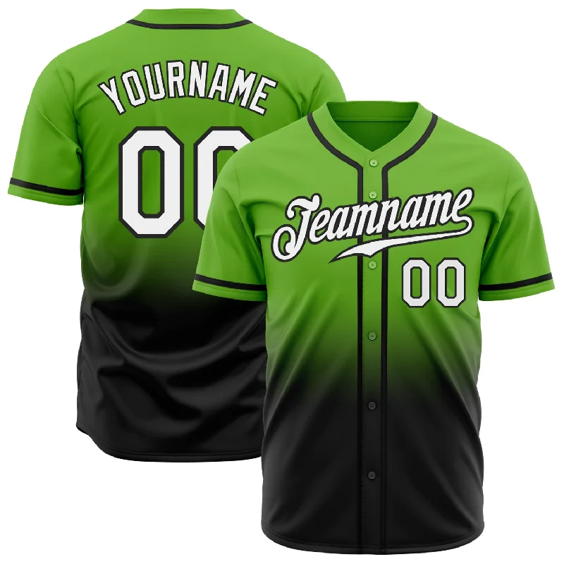 Baseball Jerseys With Custom Logos & Emblems-Custom Neon Green White-Black Authentic Fade Fashion Baseball Jersey